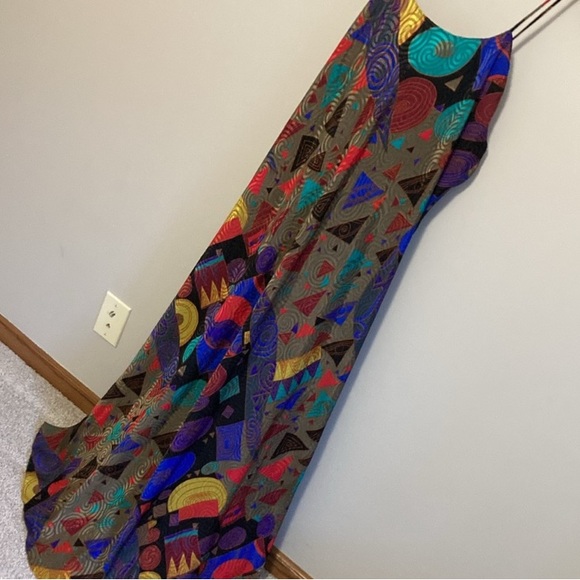 Vintage Mary McFadden Gown or Slip Dress, Size Large, Colorful Geometric Pattern - Picture 2 of 7